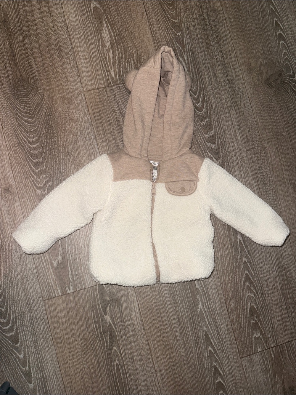 Teddy Zip Hoodie coat - Cream & Tan